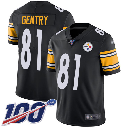 Men Pittsburgh Steelers Football 81 Limited Black Zach Gentry Home 100th Season Vapor Untouchable Nike NFL Jersey
